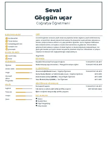 Coğrafya Öğretmeni CV Örnekleri cv indir